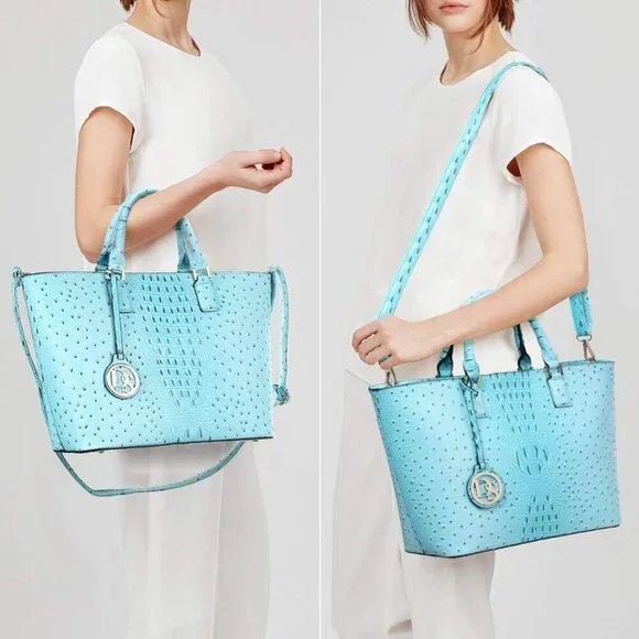 Women Satchel Handbag Faux Leather Tote with Matching Clutch and Tassel - Picture 6 of 6